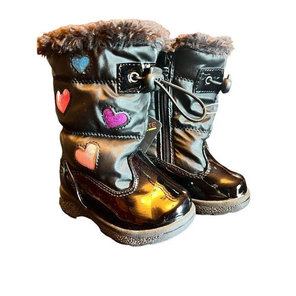 totes Kids Black Rain & Snow Boots with Heart Accents - Picture 7 of 9